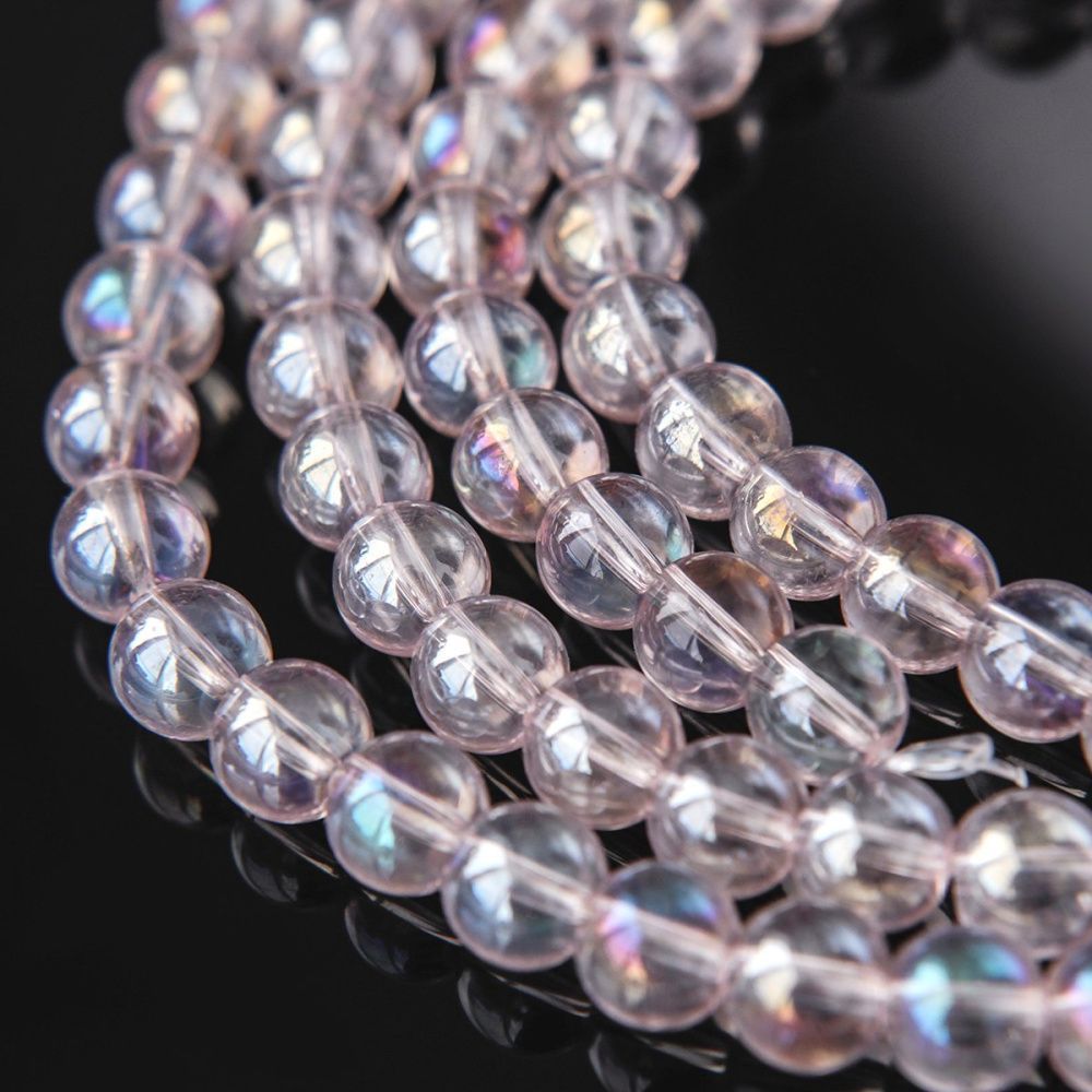 бусина, стекло 8, цвет розовый ав, 8 мм