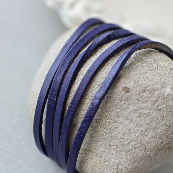 шнур кожаный, плоский, цвет фиолетово-синий, 3х2 мм