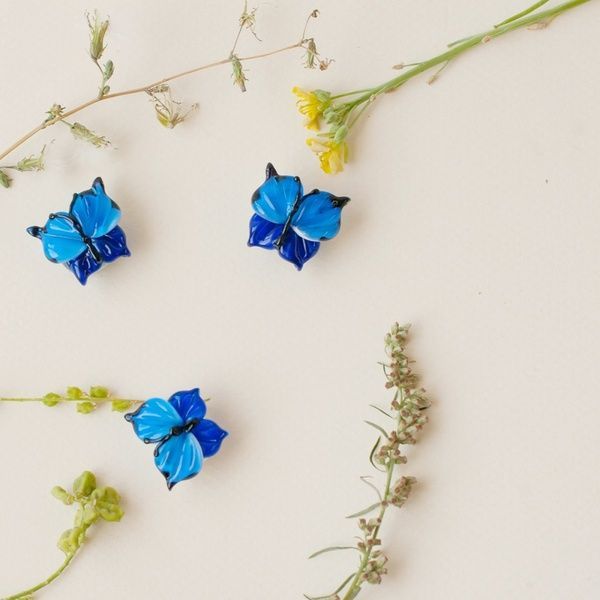 бусина, мурано "бабочка", фигурная, темно-синий, 20х20 мм