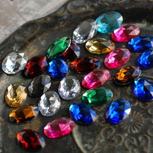 кабошон акриловый "грани", овальный, цветовой микс, 25x18x6 мм