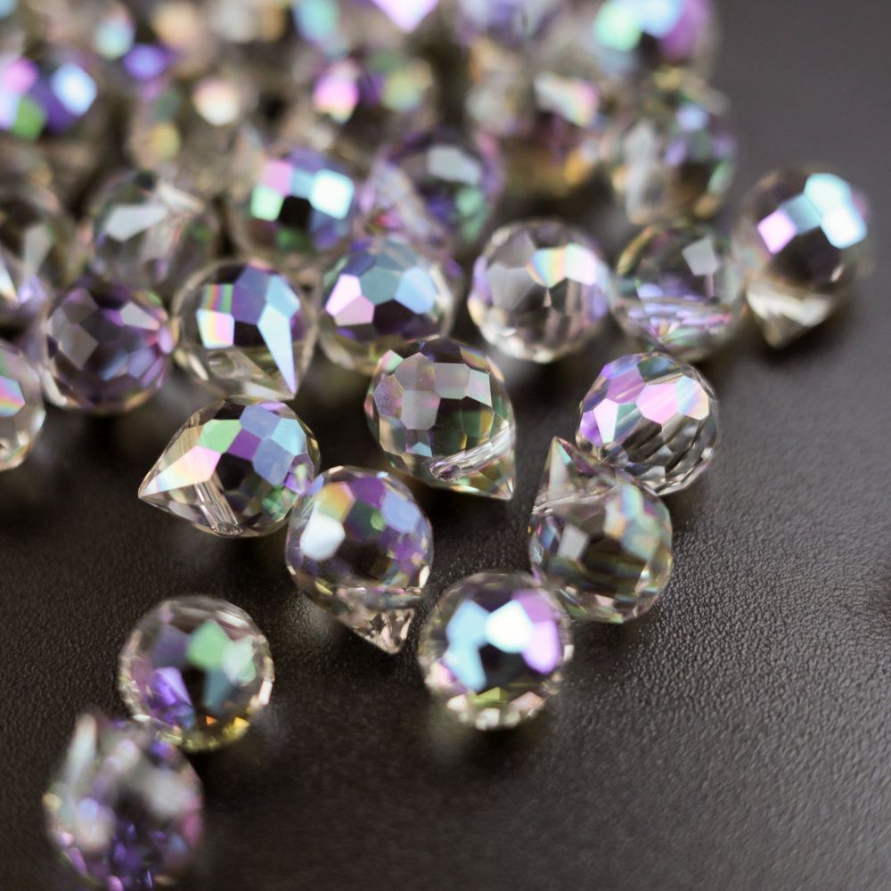 бусина "капля", граненая, стекло, цвет сиреневый ав, 10-11x8 мм