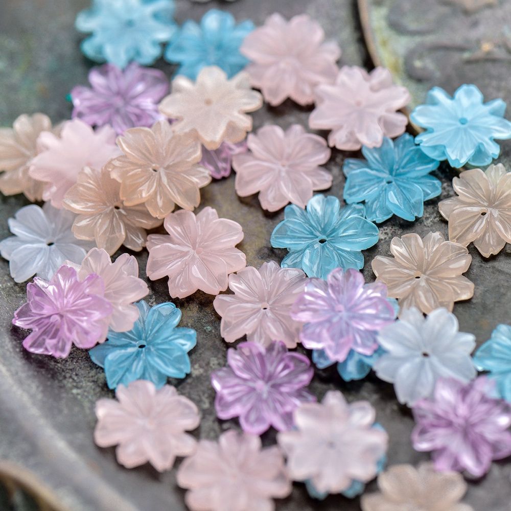 бусина, смола "хризантема", пастельный микс, 14.5x14.5x3 мм