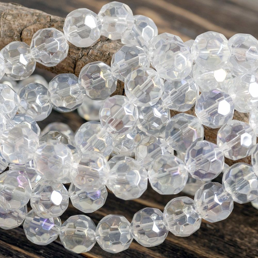 бусина, стекло 12, граненая, цвет прозрачный бензиновый, 12 мм