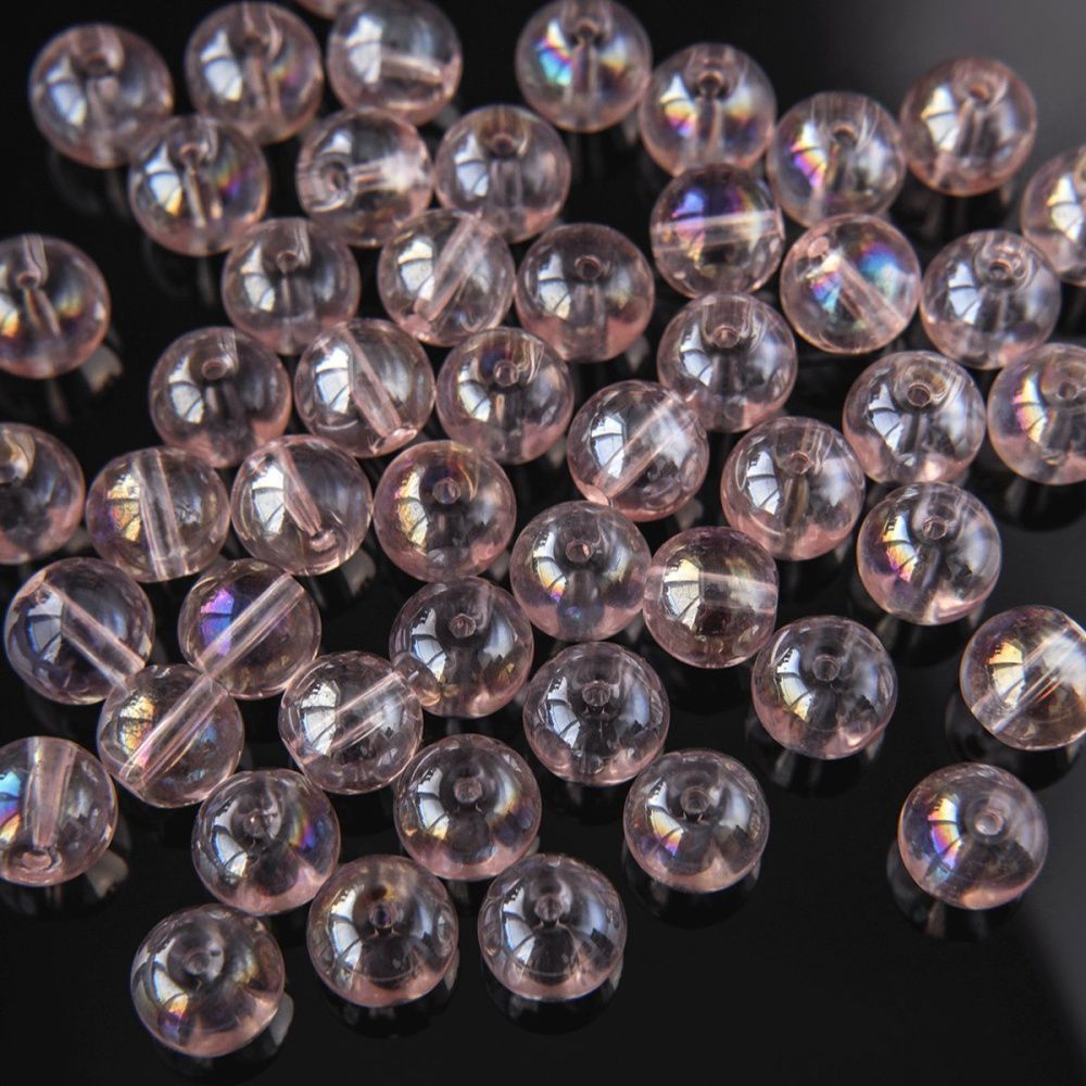 бусина, стекло 10, цвет розовый ав, 10 мм