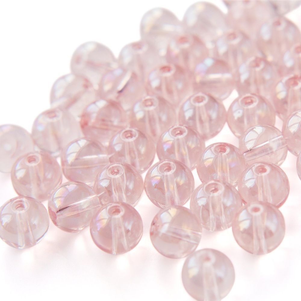 бусина, стекло 10, цвет розовый ав, 10 мм