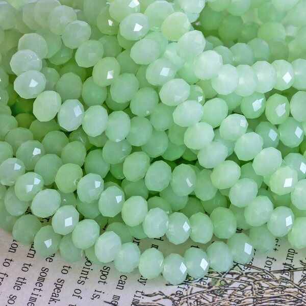 бусина, имитация нефрита, стекло абакус, цвет зеленый, 8х6 мм