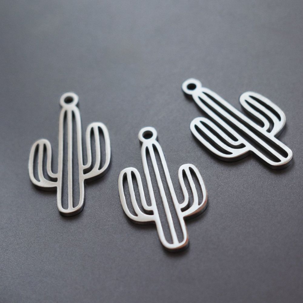 подвеска стальная "кактус", цвет стальной, 21x12 мм