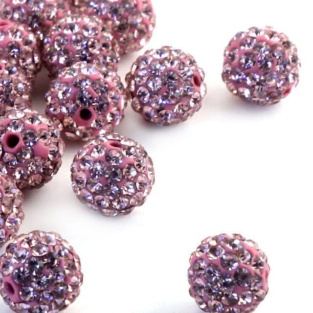 бусина "шамбала" 10, цвет светло-розовый, 10 мм