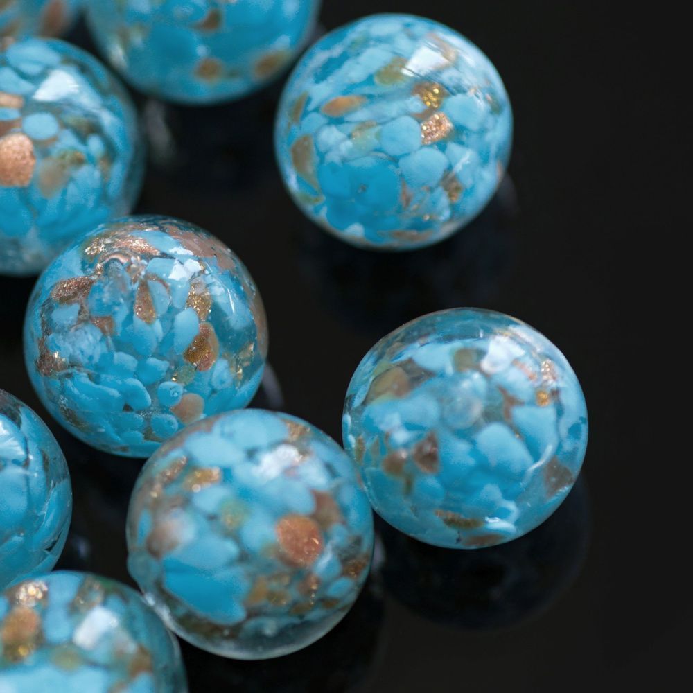 бусина, лэмпворк "росинки", стекло, цвет бирюзовый, 20x19 мм