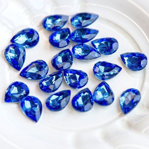 кабошон стекло кристалл, каплевидный, цвет lt.sapphire, 14х10 мм