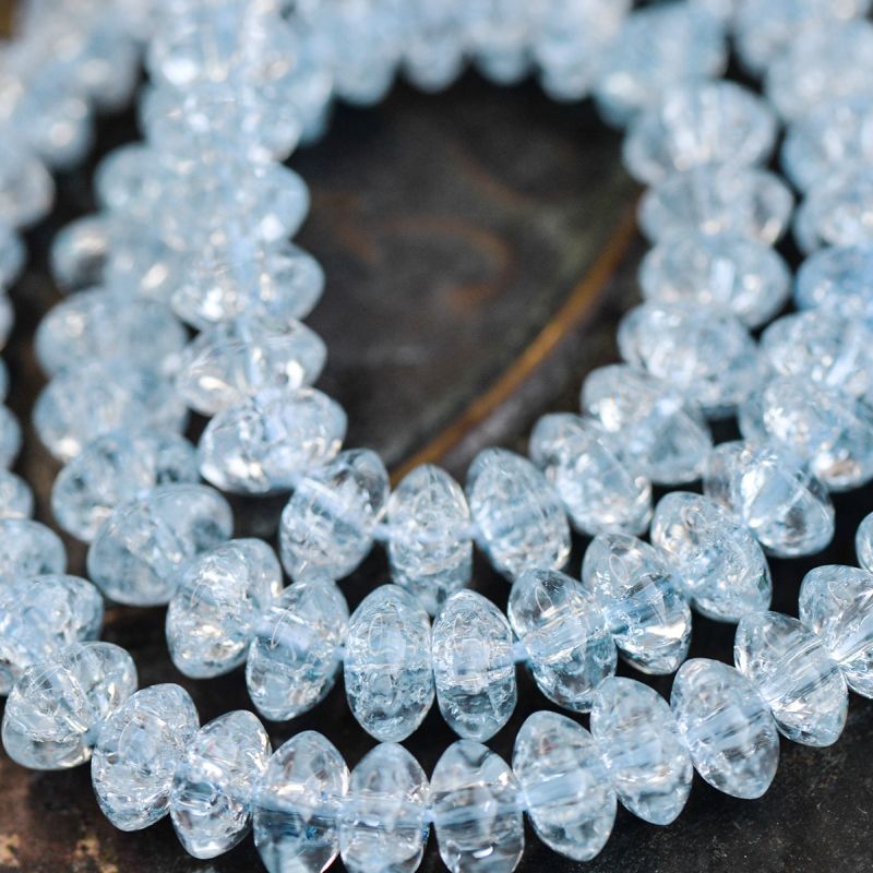 бусина, стекло "кракле-рондель", цвет голубой, 8x4 мм