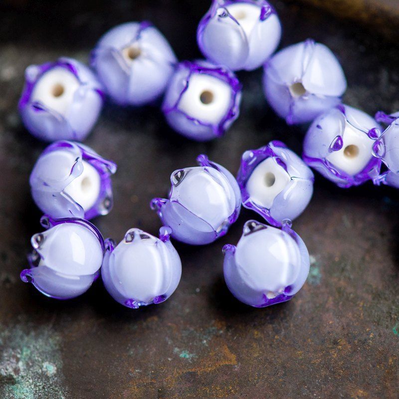 бусина, мурано "ландыш", светло-барвинковый, 7х7 мм