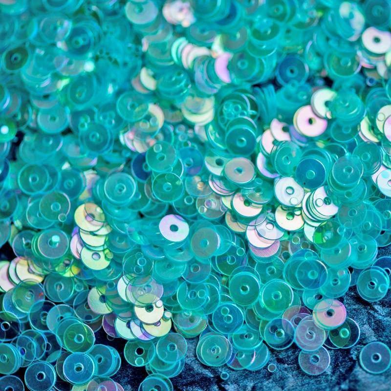 пайетки плоские, голубой перламутр радужный, 4 мм