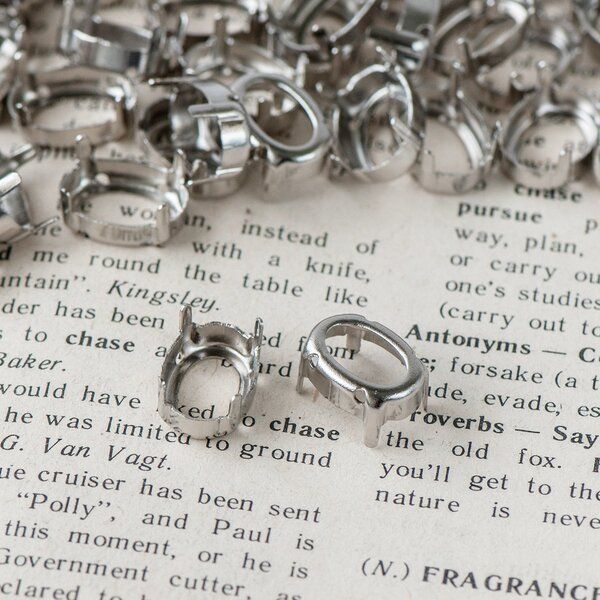 цапы для стразов овальные, открытые, цвет платина, 14х10 мм