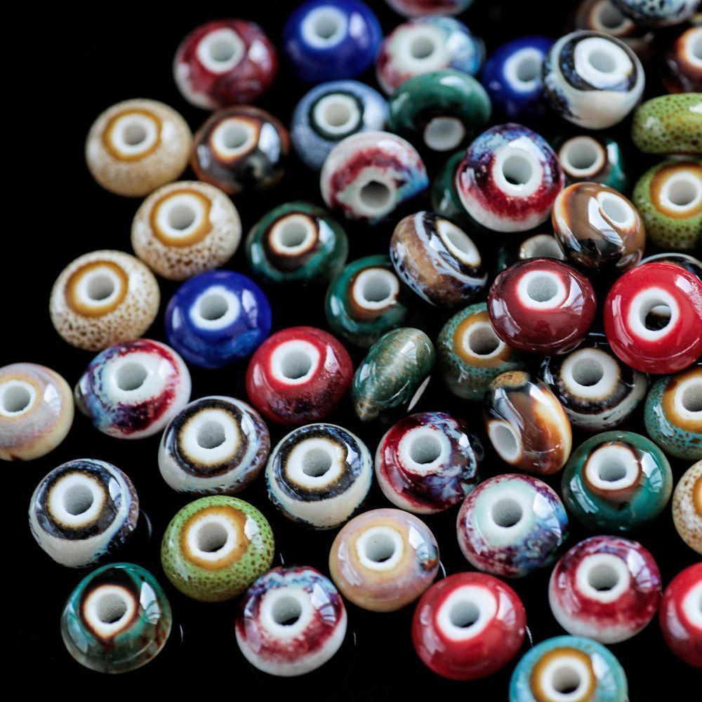 бусина, керамика "антик", абакус, цветовой микс, 12x7 мм