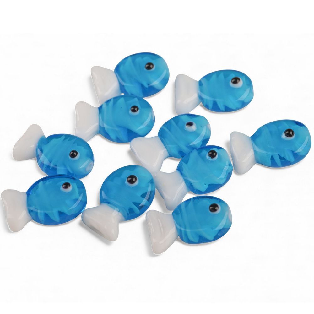 бусина, лэмпворк "барбус", стекло, цвет бирюзовый, 13x20 мм