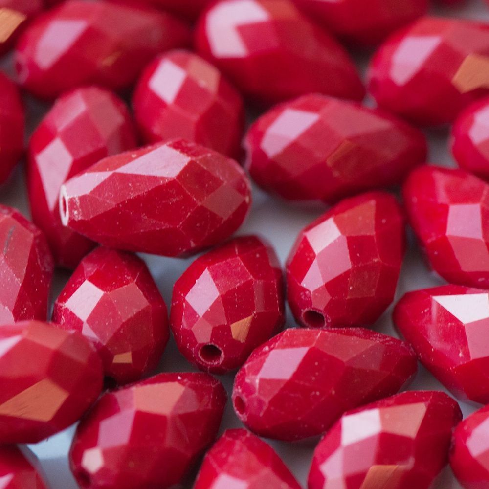 бусина, имитация нефрита, граненая, стекло капля, цвет красный, 15х10 мм