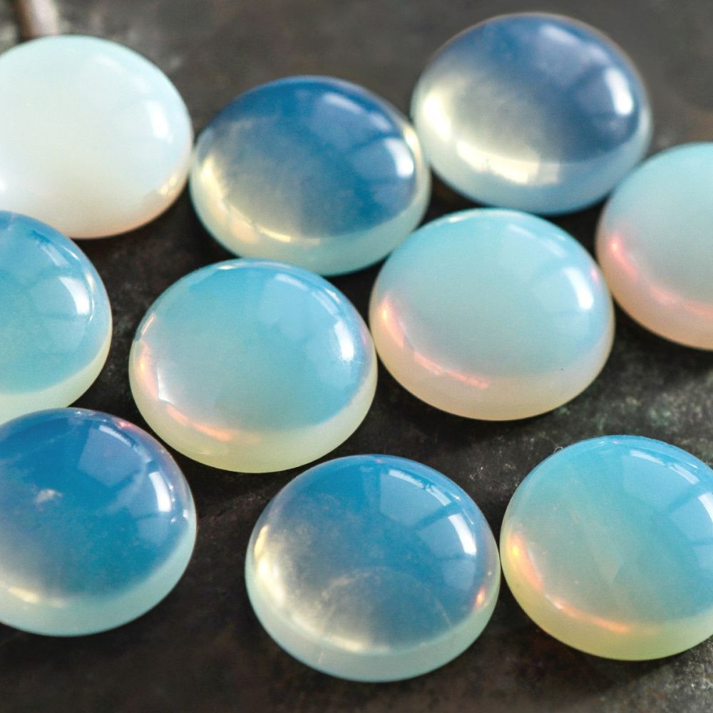 кабошон стеклянный, круглый, опалит, 16x6 мм