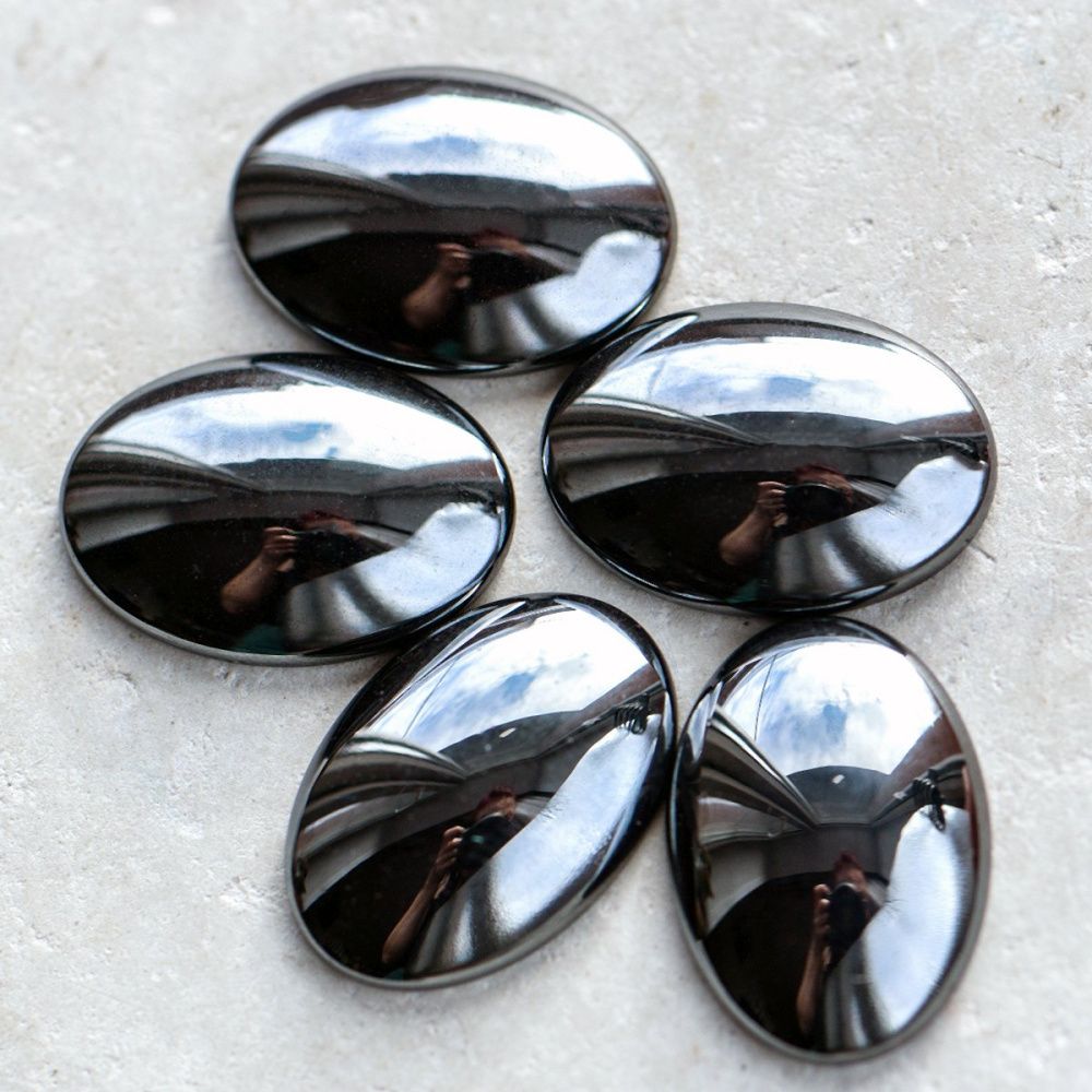 кабошон гематит немагнитный овальный, цвет черный, 14x10x4 мм