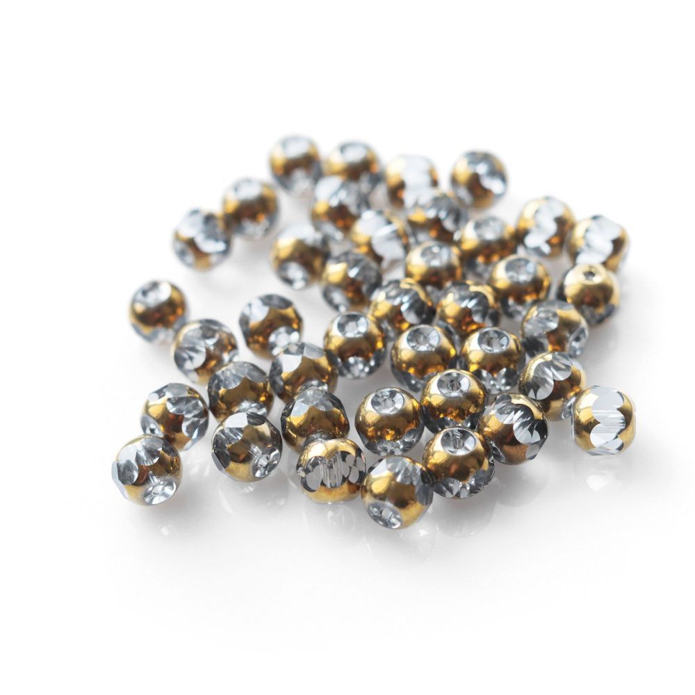 бусина, стекло, граненая, цвет прозрачный/золото, 8 мм
