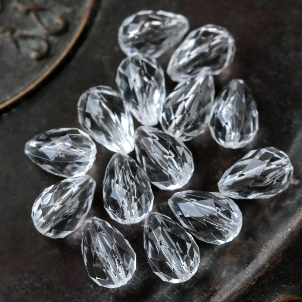 бусина капля граненая, акрил, цвет прозрачный, 17x11 мм