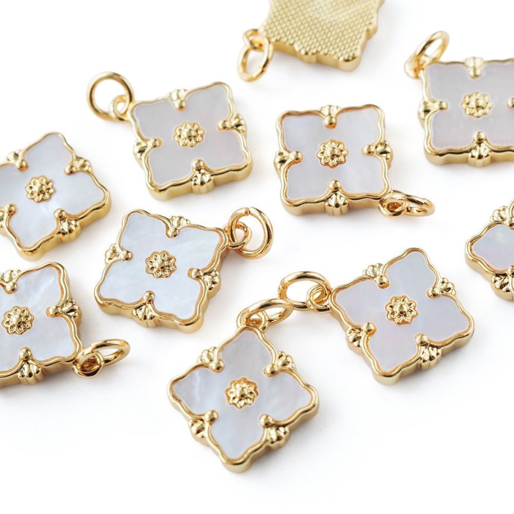 подвеска металл "даймонд", перламутр/позолота, 16x14x3 мм