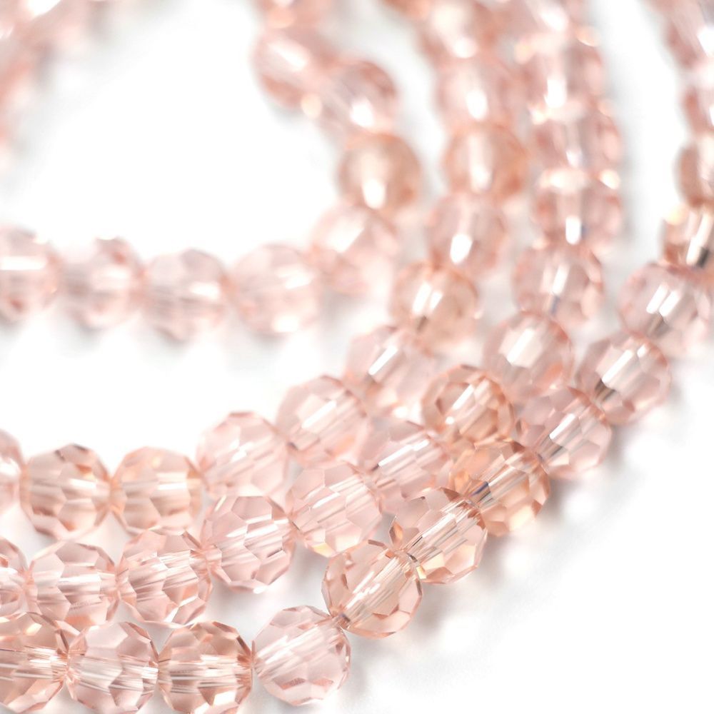 бусина, стекло 6, граненая, цвет розовый, 6 мм