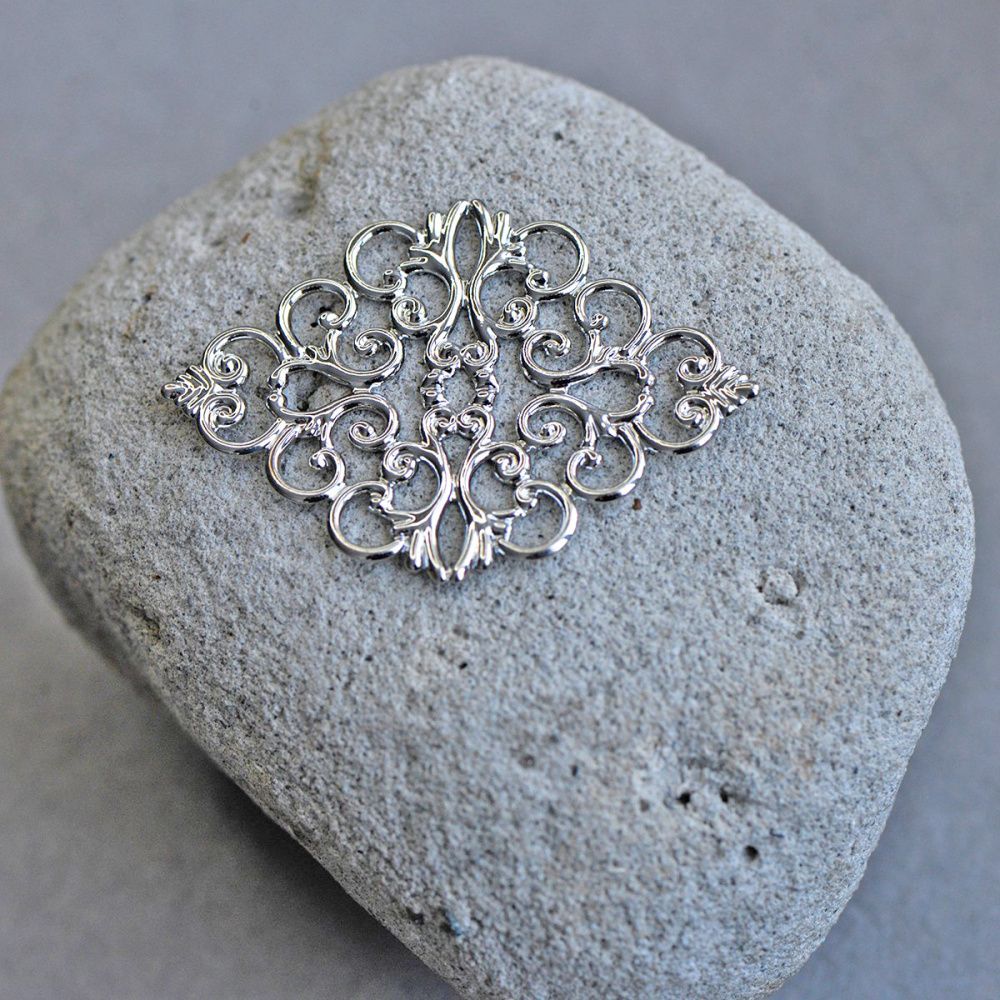 коннектор "филигрань ромб", цвет платина, 43x31x1 мм 