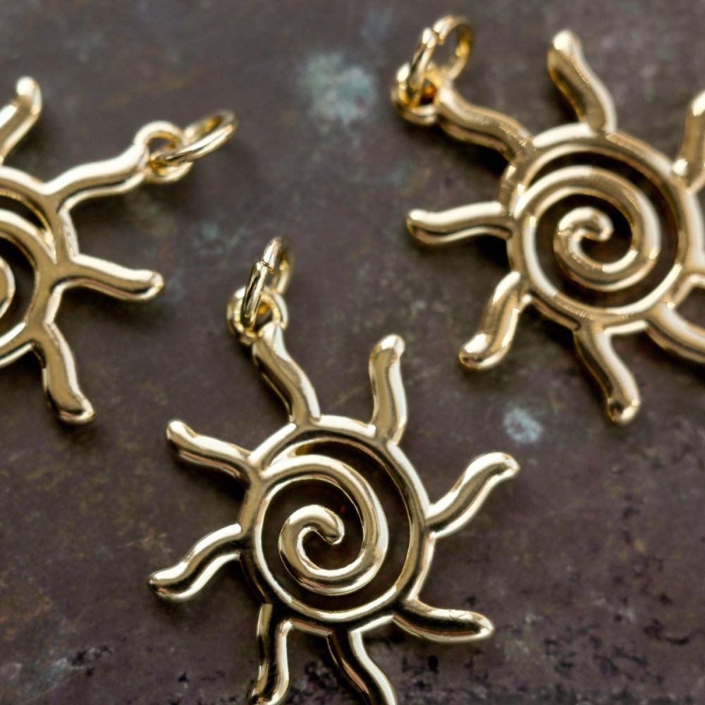 подвеска металл "солнце", позолота, 21.5x18.5x1.5 мм