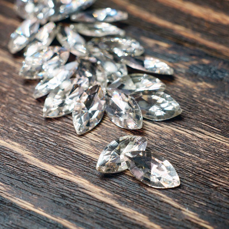 кабошон стекло кристалл, navette, цвет crystal, 18х9 мм