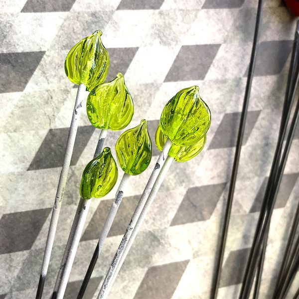 бусина, мурано "листик березы", зеленый , 15х17 мм