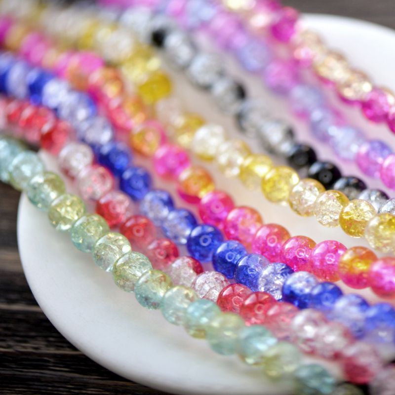 бусина, стекло "кракле-пастель", цветовой микс, 8 мм