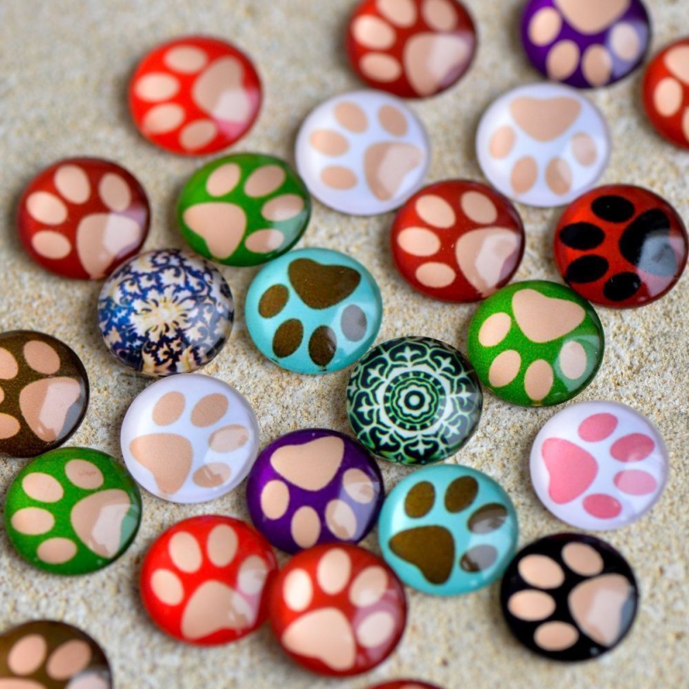 кабошон стеклянный, круглый, с принтом, 12х4 мм