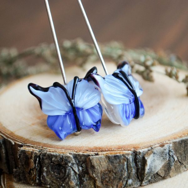 бусина, мурано "бабочка", фигурная, синий, 20х20 мм