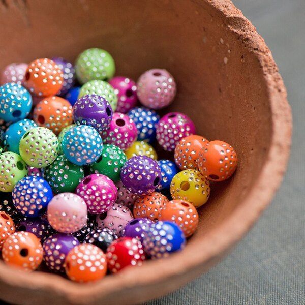 бусина, акрил "звездное небо", цветовой микс, 10 мм