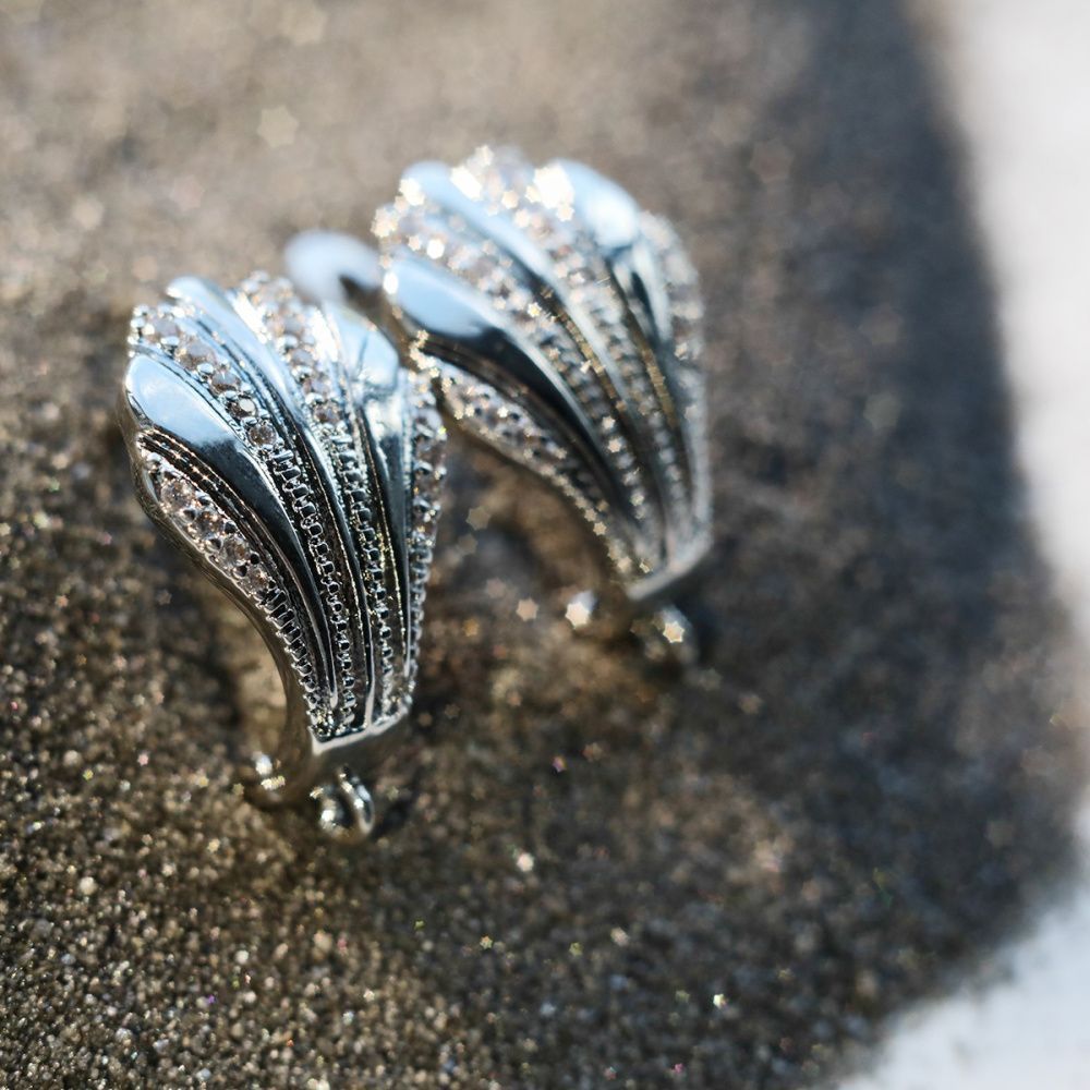 швензы "шелл", с цирконием, покрытие платиной, 23x12.5 мм 