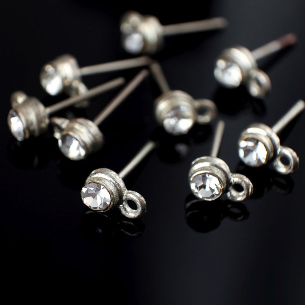 пуссеты "элегия", стразы, цвет серебро с патиной, 5х14 мм