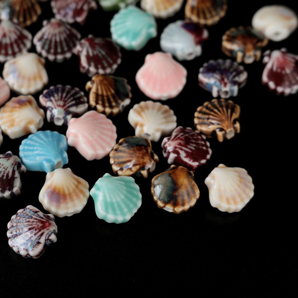 бусина, керамика "ракушка-антик", цветовой микс, 12 мм