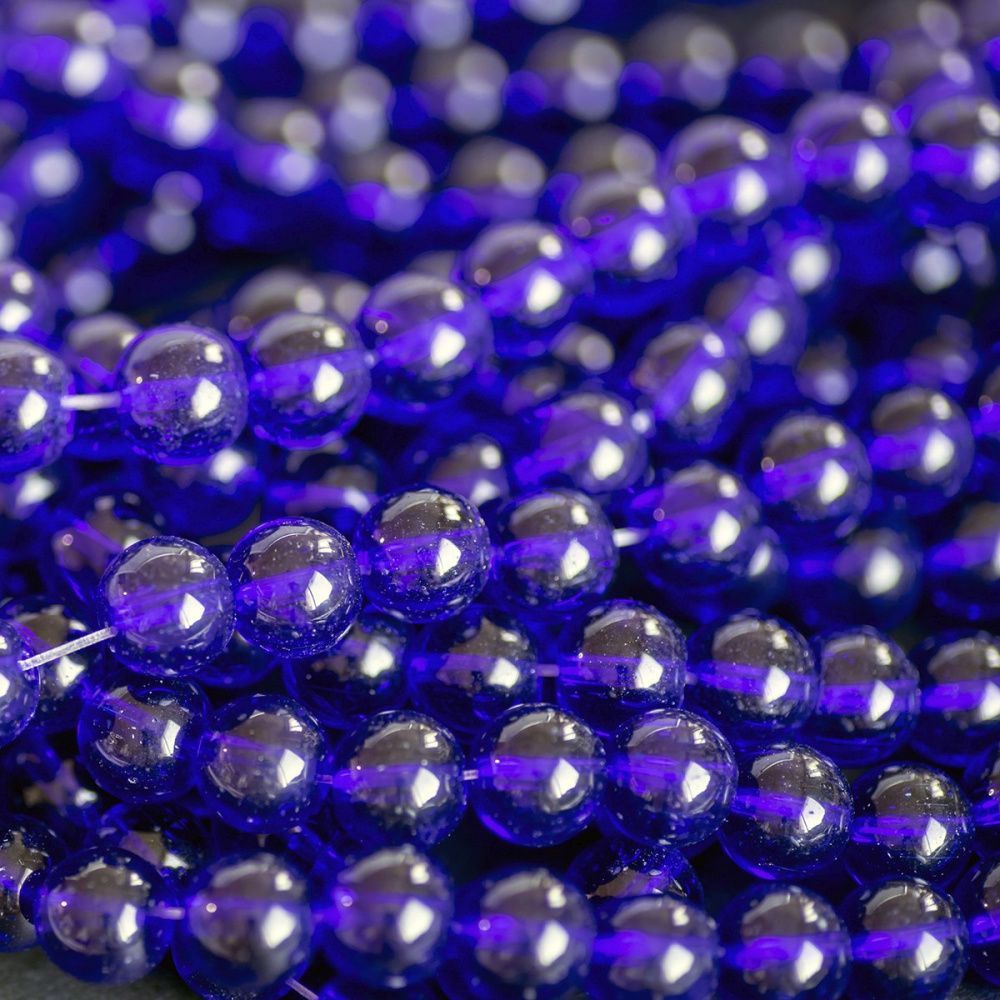 бусина, стекло 10, цвет королевский синий, 10 мм