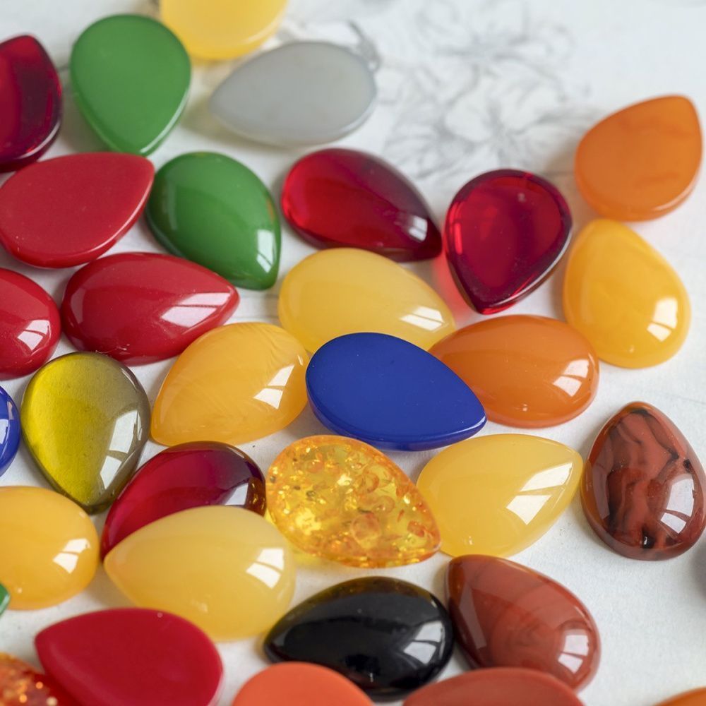 кабошон из смолы "джелли" капля, цветовой микс, 18.5x13x5 мм