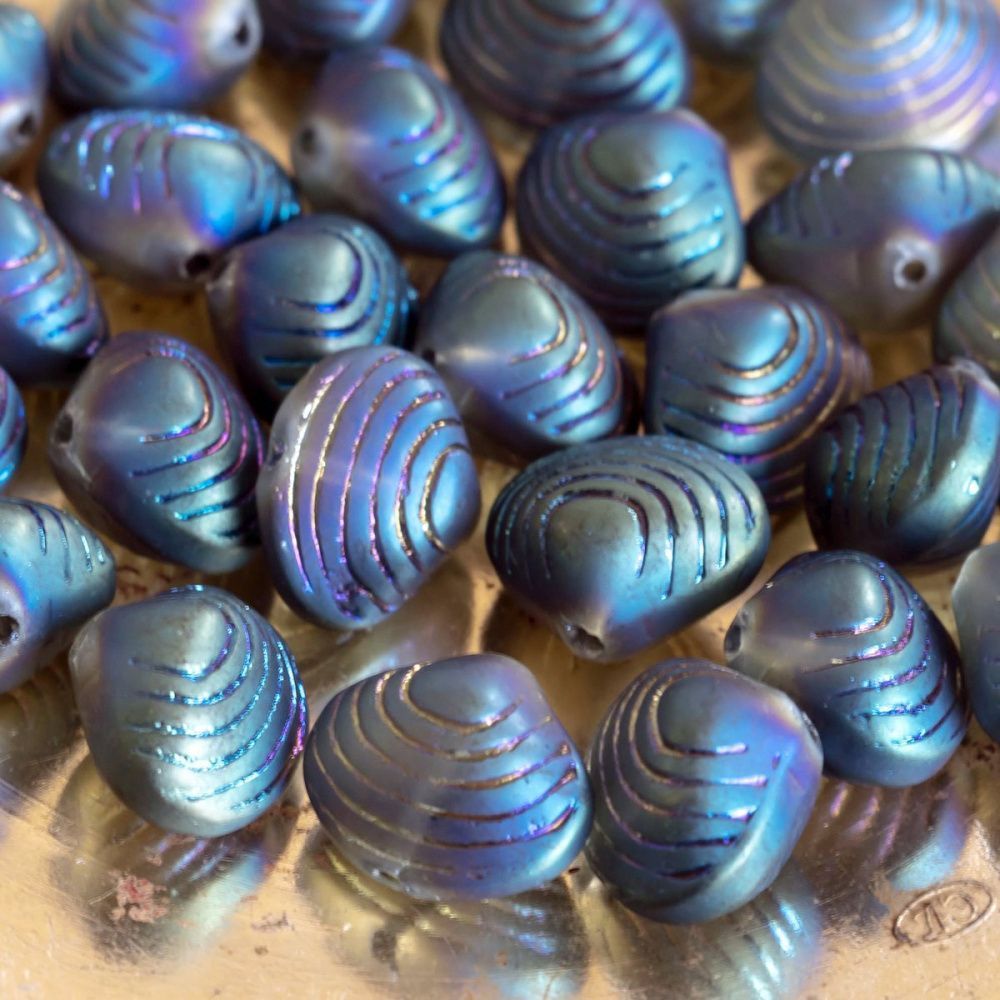 бусина "ракушка", стекло, цвет радужный матовый, 12х14.5х10 мм