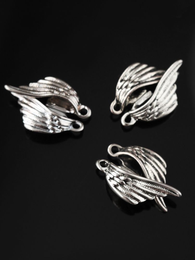 Замочки застежка магнитная "крылья", цвет античное серебро, 26x19x6.5 мм