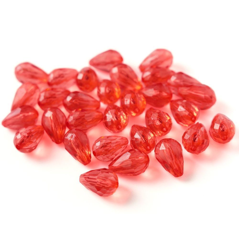 бусина капля граненая, акрил, цвет алый, 12х8 мм