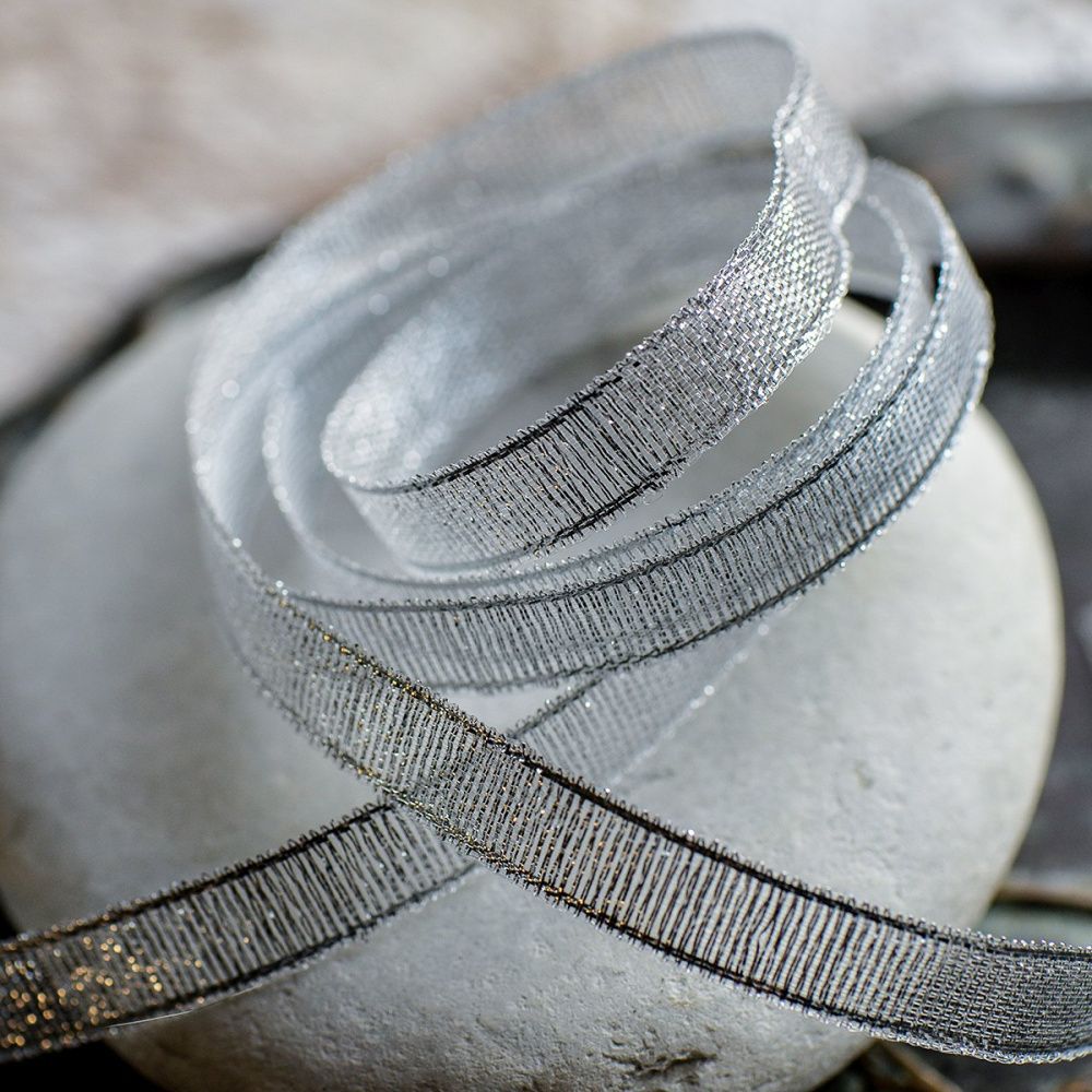 лента парчовая, цвет серебристый металлик, ширина 9 мм