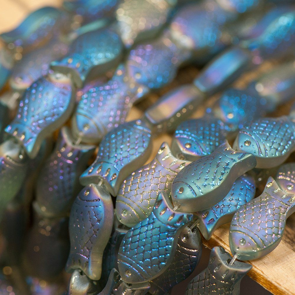 бусина "рыбка", стекло, цвет радужный матовый, 15х8х5 мм