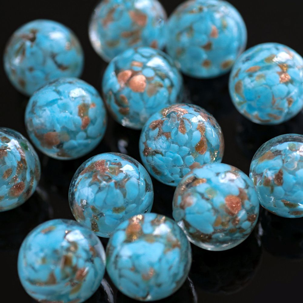 бусина, лэмпворк "росинки", стекло, цвет бирюзовый, 20x19 мм