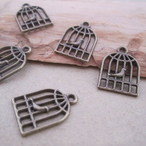 подвеска металлическая "птичка в клетке", цвет античная бронза, 34х5х5 мм