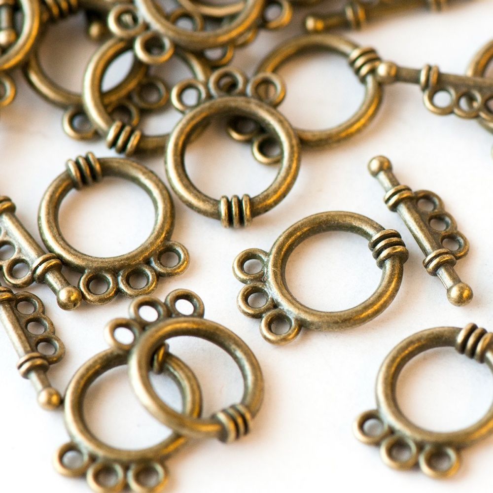 Замочки тоггл "трио", античная бронза, 18х14х3.5 мм