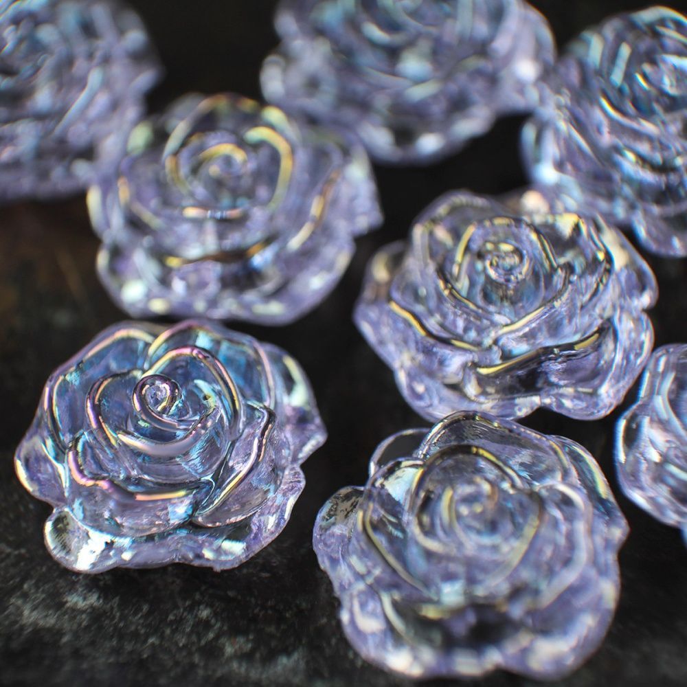 бусина-кабошон, акрил "роза", полупросверленная, цвет сиреневый, 15x16x6.5 мм