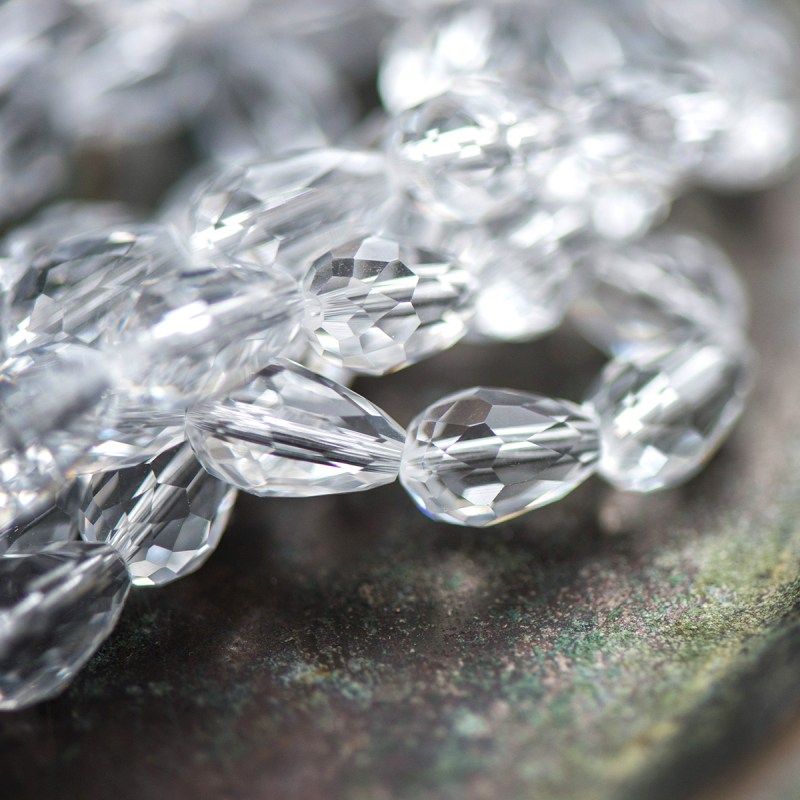 бусина "капля", граненая, стекло, цвет прозрачный, 15х10 мм